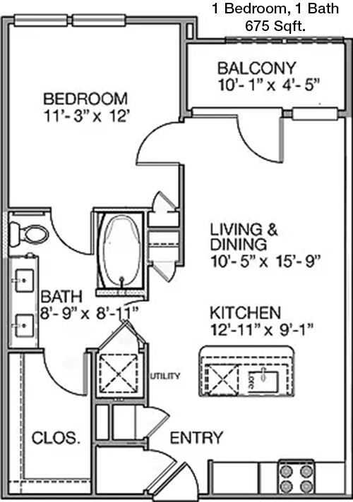 675 sq ft floorplan layout