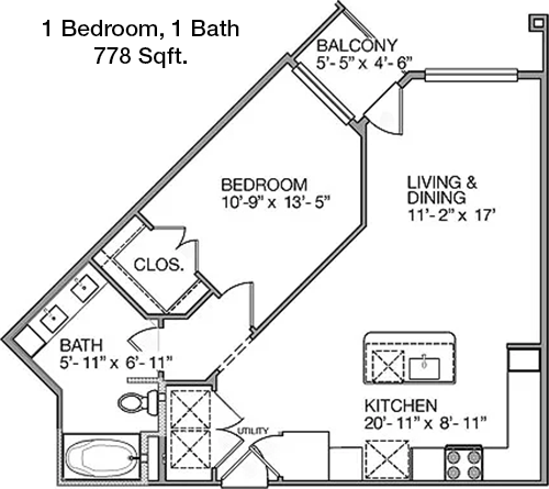 778 sq ft floorplan layout