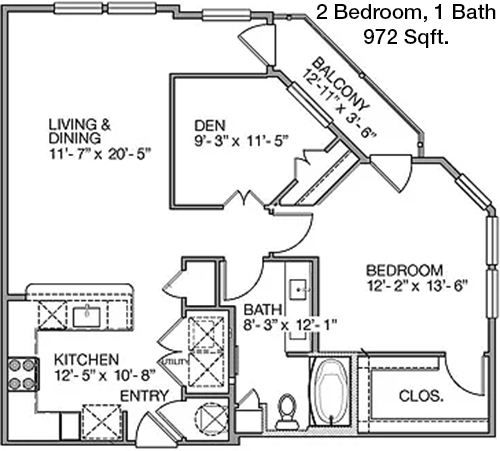 972 sq ft floorplan layout