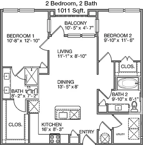 1,011 sq ft floorplan layout