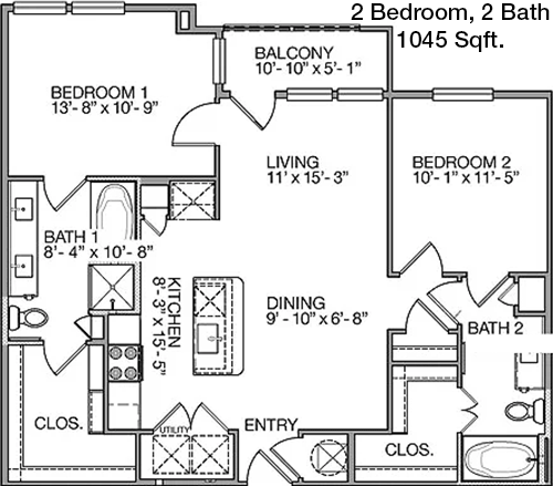 1,045 sq ft floorplan layout