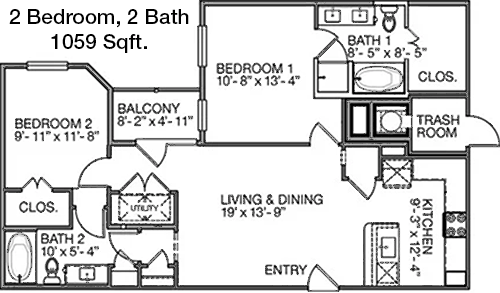 1,059 sq ft floorplan layout