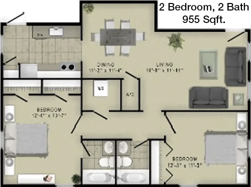 955 sq ft floorplan layout