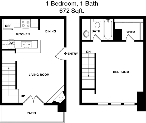 672 sq ft floorplan layout