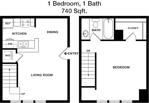740 sq ft floorplan layout