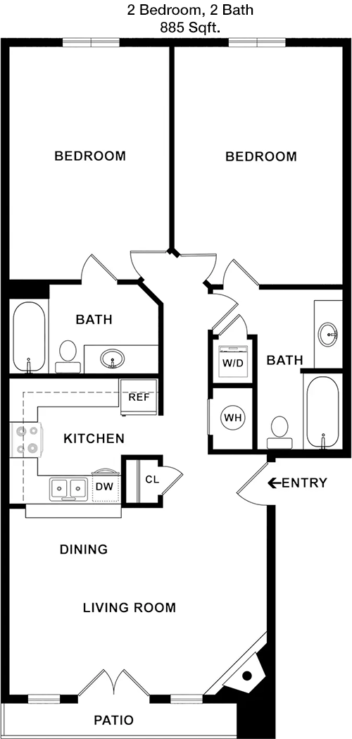 885 sq ft floorplan layout