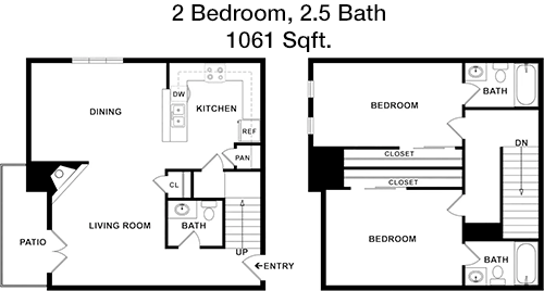 1,061 sq ft floorplan layout