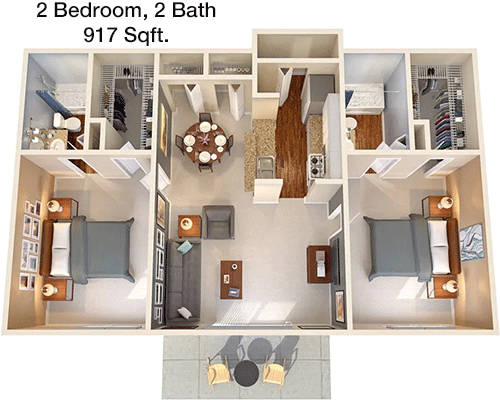 917 sq ft floorplan layout