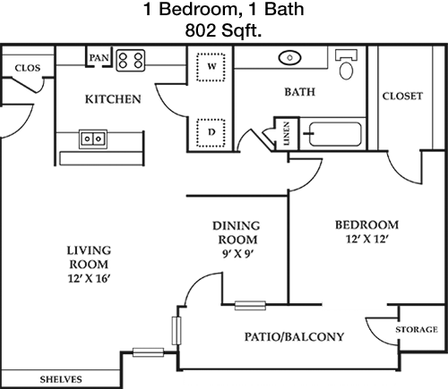 802 sq ft floorplan layout