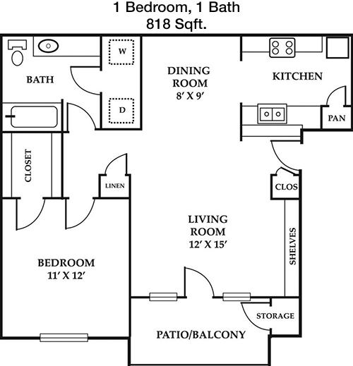 818 sq ft floorplan layout