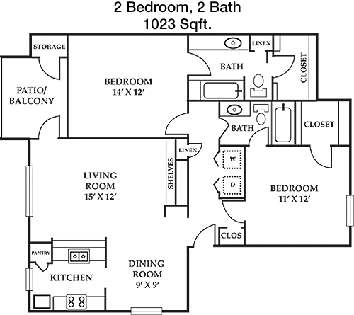 1,023 sq ft floorplan layout