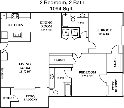 1,094 sq ft floorplan layout