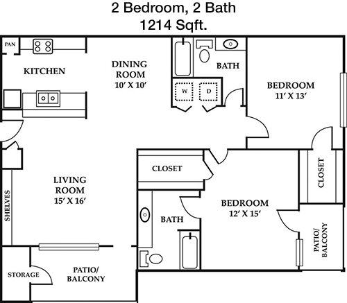 1,214 sq ft floorplan layout