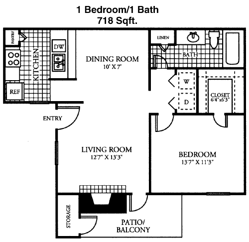 718 sq ft floorplan layout