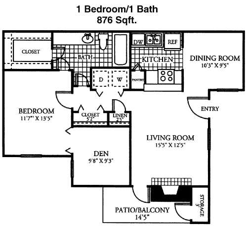 876 sq ft floorplan layout