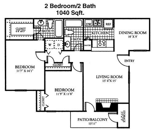 1,040 sq ft floorplan layout