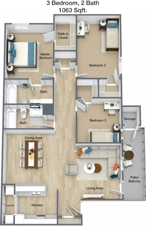1,063 sq ft floorplan layout