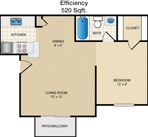 520 sq ft floorplan layout