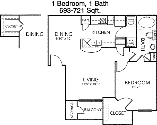 693 sq ft floorplan layout