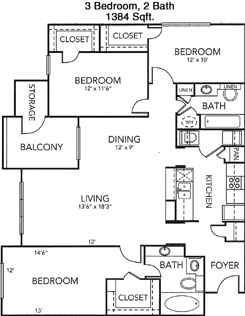 1,384 sq ft floorplan layout