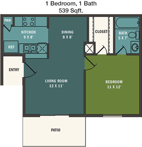 539 sq ft floorplan layout
