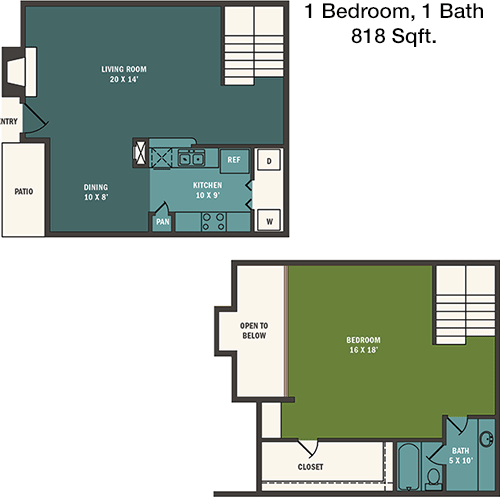 818 sq ft floorplan layout