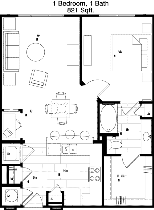 821 sq ft floorplan layout