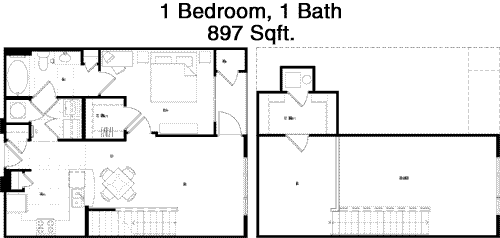 897 sq ft floorplan layout