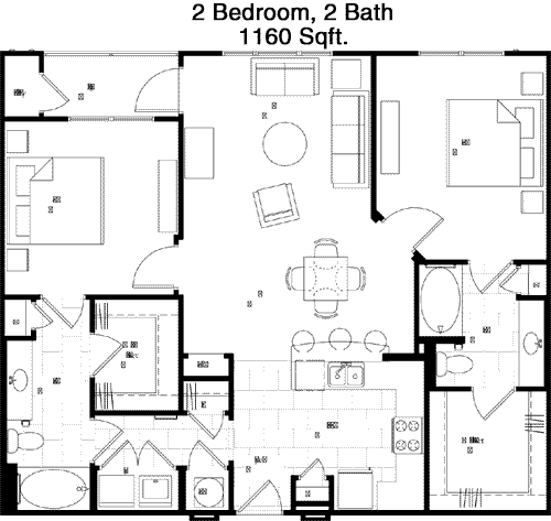 1,160 sq ft floorplan layout