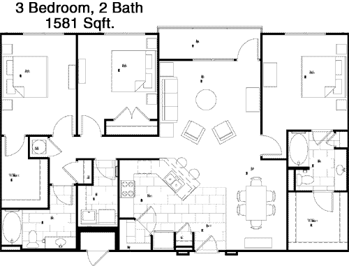 1,581 sq ft floorplan layout