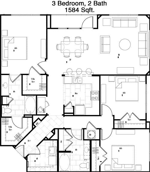 1,584 sq ft floorplan layout