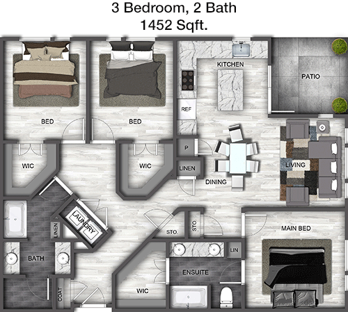 1,452 sq ft floorplan layout