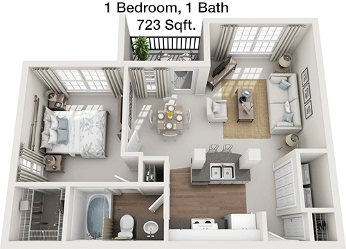 723 sq ft floorplan layout