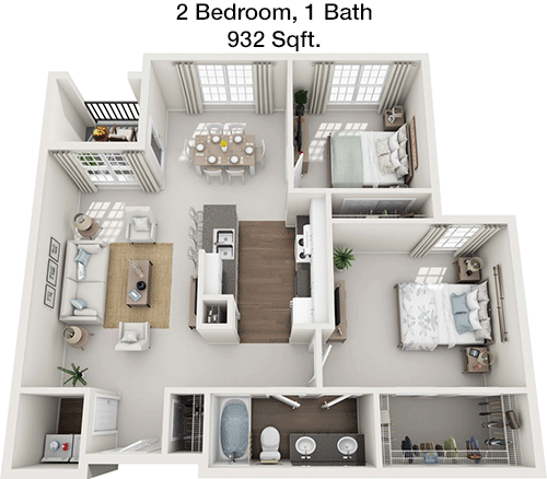 932 sq ft floorplan layout