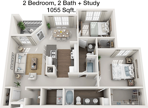 1,055 sq ft floorplan layout