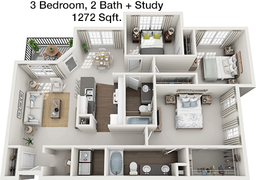 1,272 sq ft floorplan layout