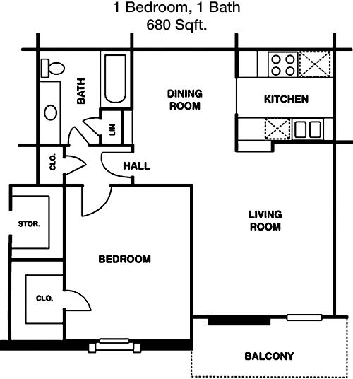 680 sq ft floorplan layout