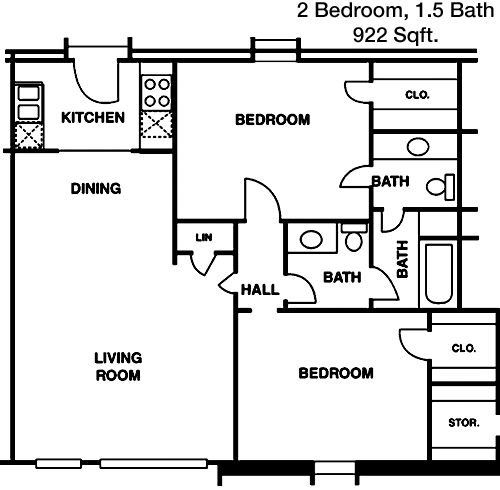 922 sq ft floorplan layout