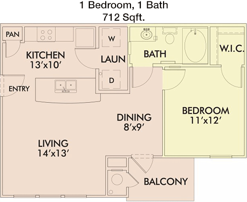 712 sq ft floorplan layout