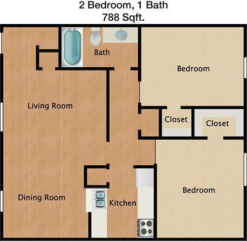 788 sq ft floorplan layout