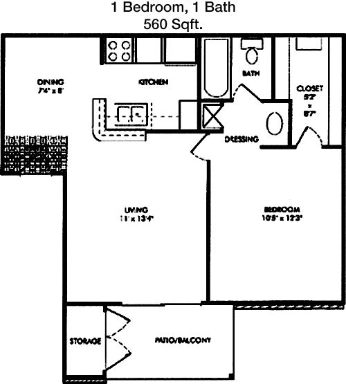 560 sq ft floorplan layout