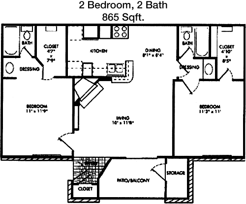 865 sq ft floorplan layout