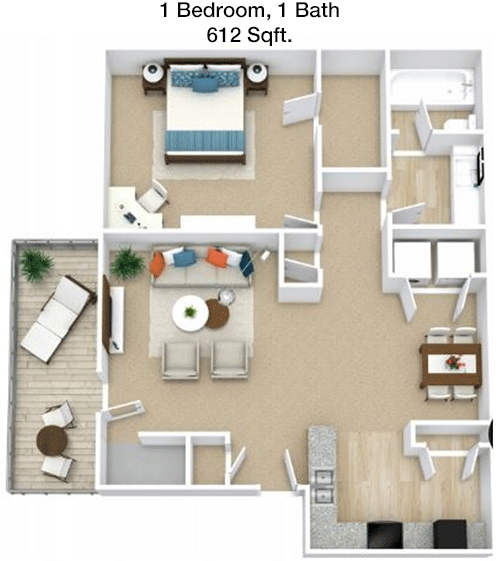 612 sq ft floorplan layout