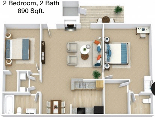 890 sq ft floorplan layout