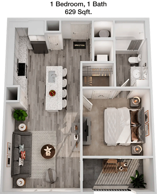 629 sq ft floorplan layout
