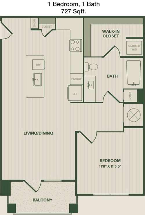 727 sq ft floorplan layout