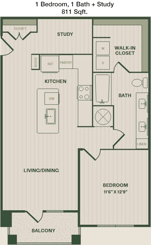 811 sq ft floorplan layout