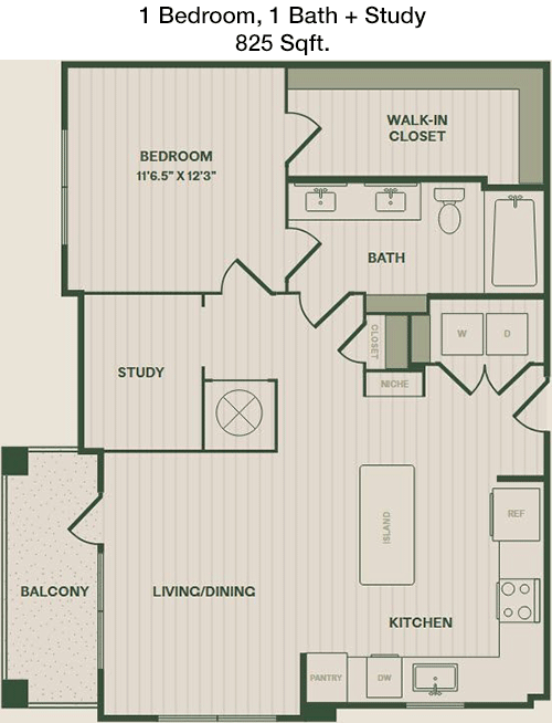 825 sq ft floorplan layout