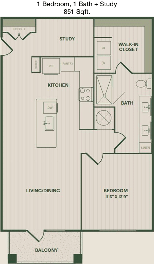 851 sq ft floorplan layout