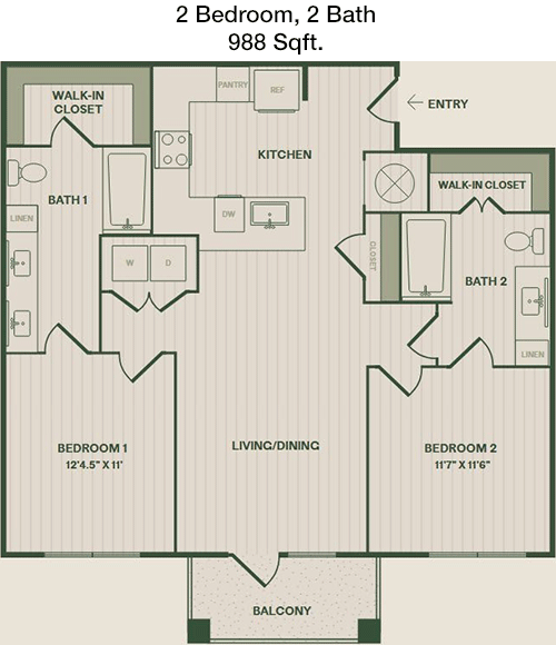 988 sq ft floorplan layout